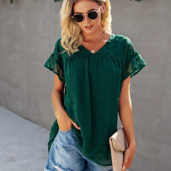 boho vneck swiss dot short sleeve top BABY blue - Picture 2 of 11